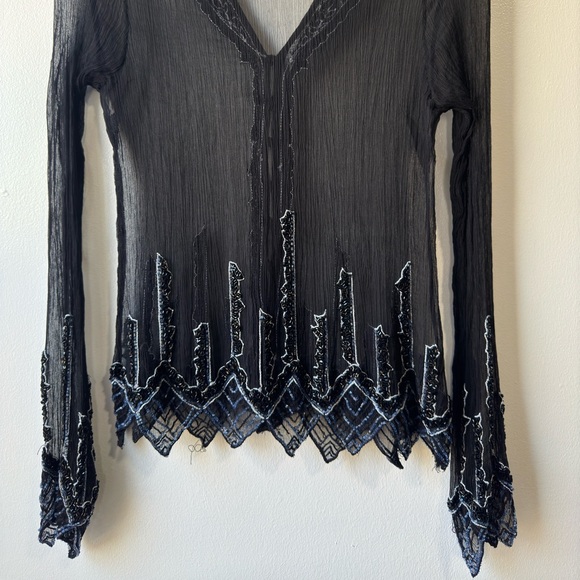 Vintage For Joseph Sheer Embellished Silk Top Sz S - Picture 9 of 16